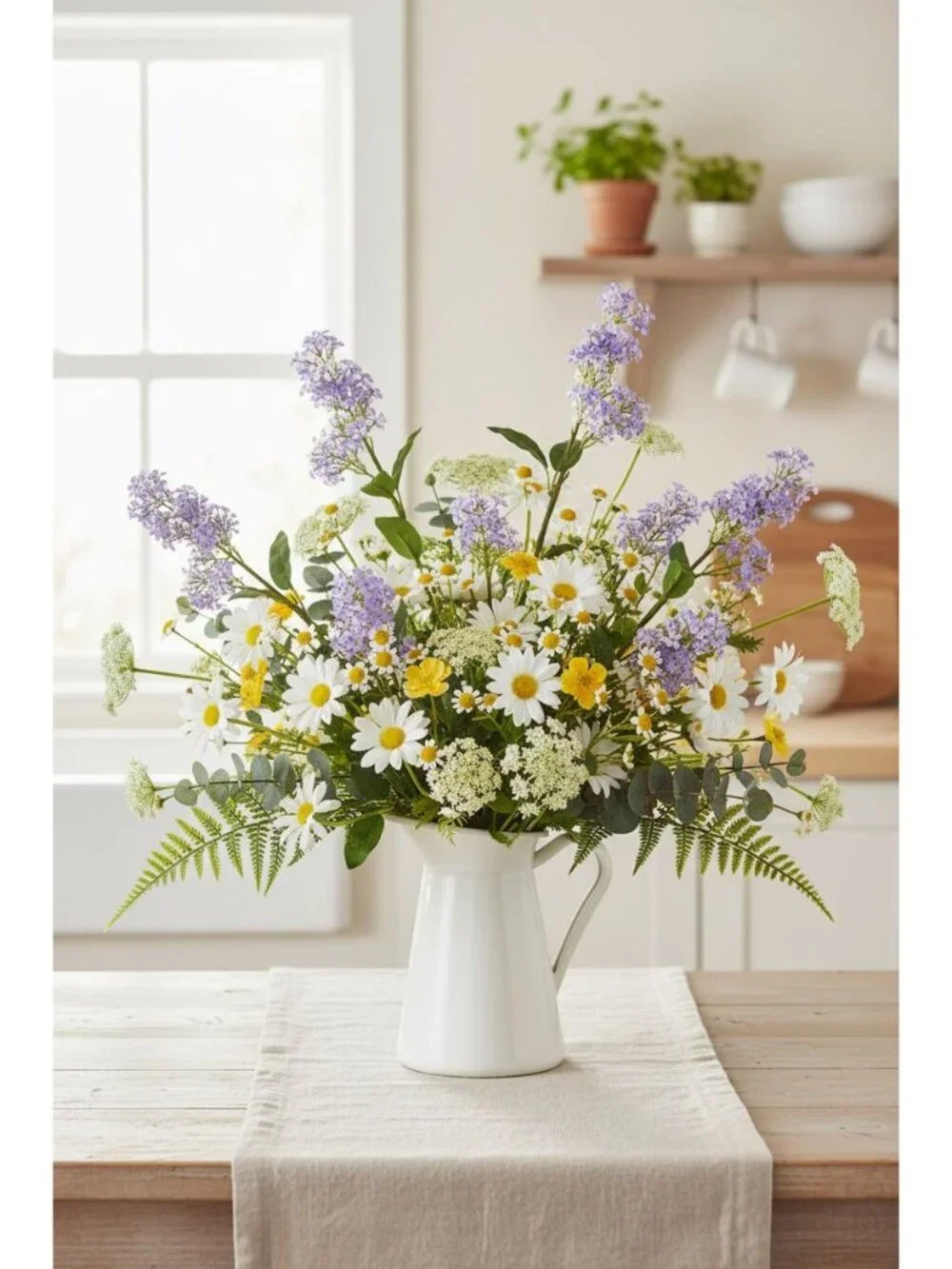 Artificial Lilac Stems Set of 2, 30 Inch Lavender Filler Flowers, Cottage Farmho